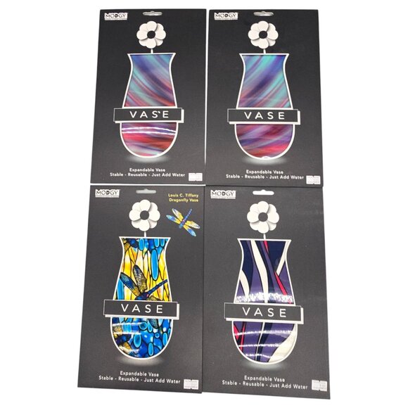 Modgy Expandable Reusable Flower Vases Pack Of 4 Louis C. Tiffany Designs NEW - Picture 1 of 8